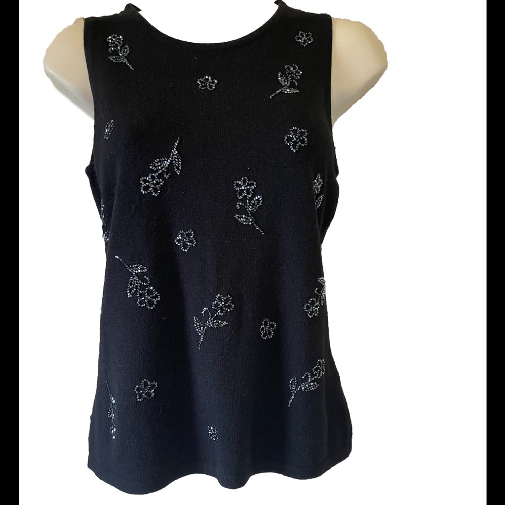Beaded Black Sleeveless Top small/petite
